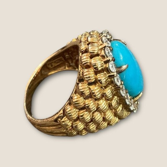 Vintage Signed 925 Turquoises Vermeil Gemstone Ring Size 6.5 - Picture 6 of 9